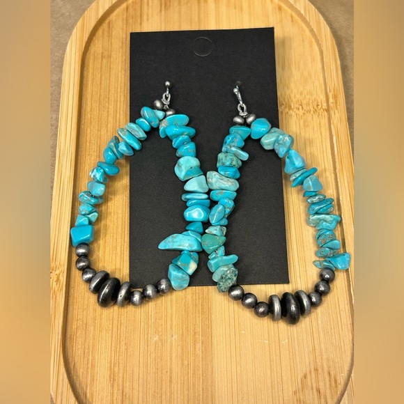 #446 | Turquoise & Navajo Pearl Teardrop Dangle Earrings - Picture 1 of 3